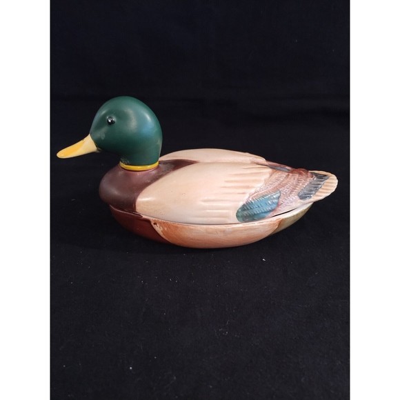 Vintage 1978 Porcelain Avon Mallard Duck Covered Trinket Dish Hand Crafted - Picture 2 of 10